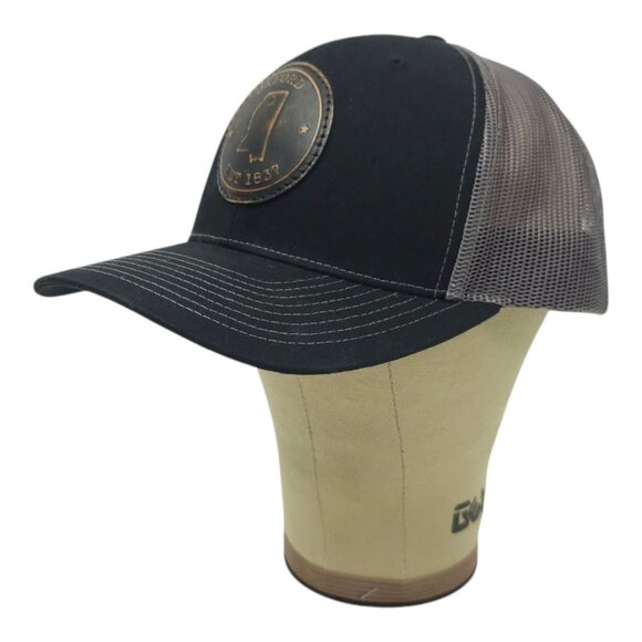 Richardson Oxford Round Patch Mesh Snapback Cap Trucker Baseball Hat Black Gray - Picture 2 of 14